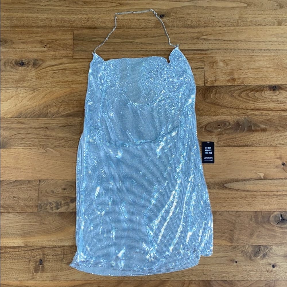 Express silver heavy sequin dress